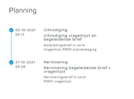 Planningsoverzicht met de stappen uitnodiging en herinnering op een tijdlijn